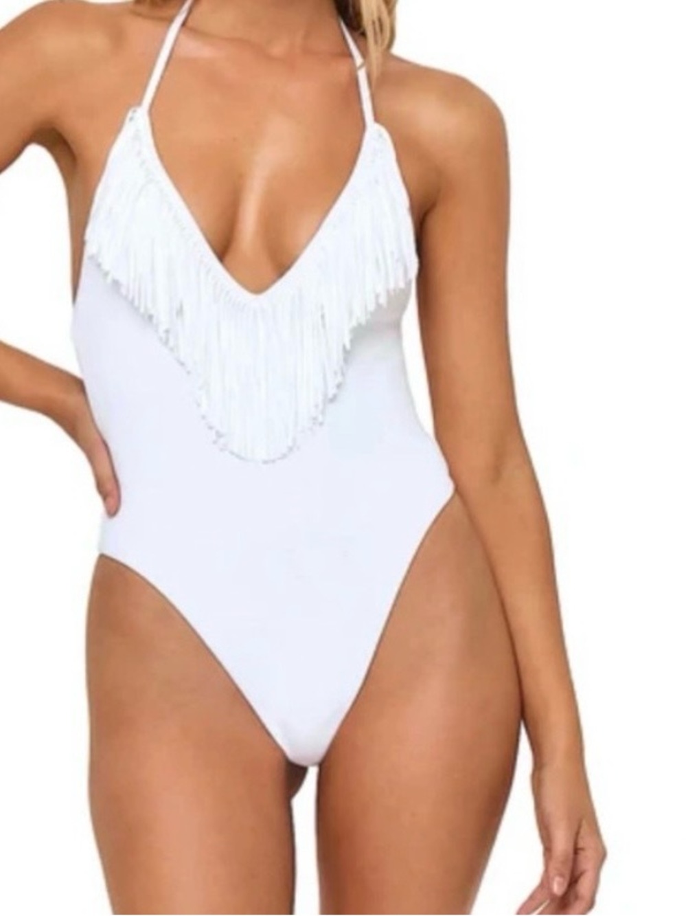 L*Space Desert Days White Fringe One-Piece Swimsuit NWT size S